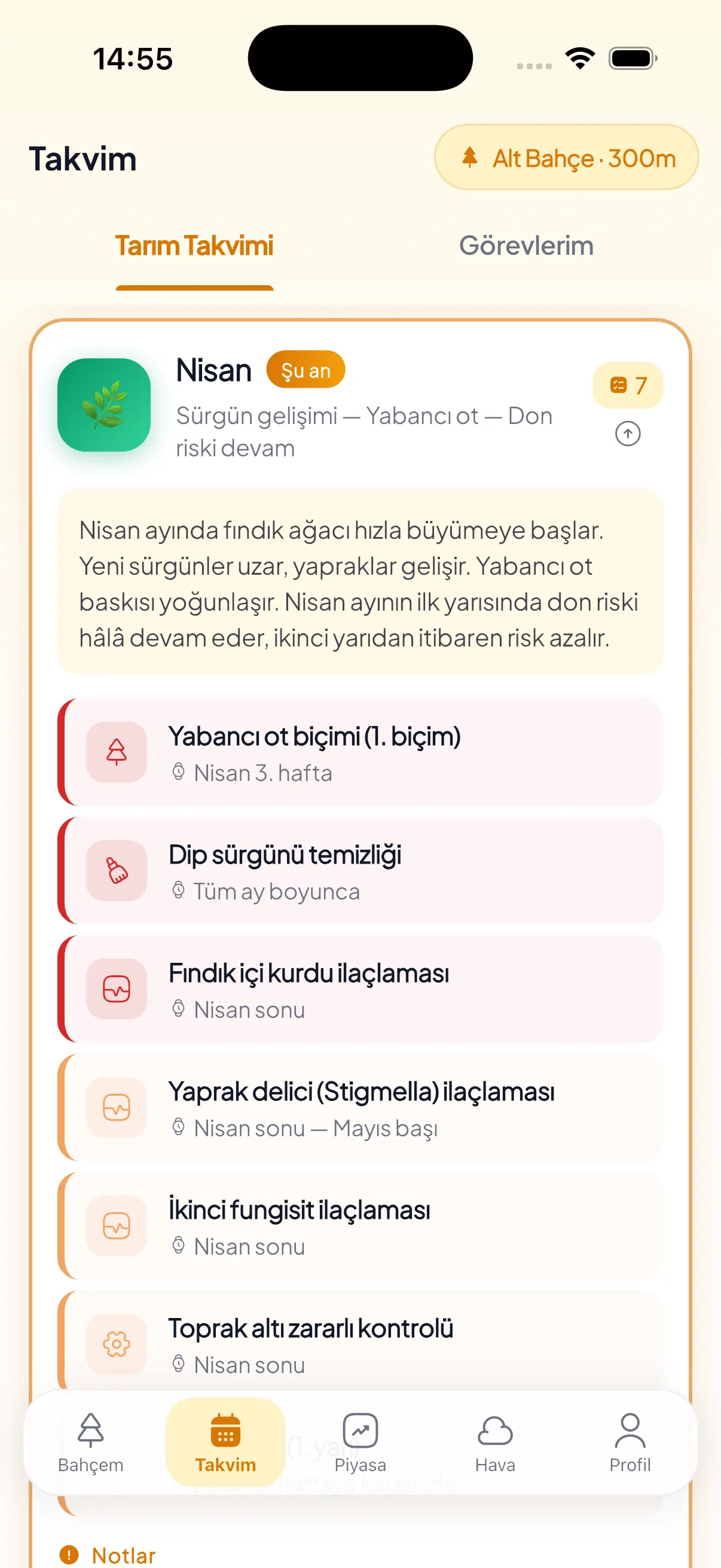 Rakıma göre sezonsal takvim