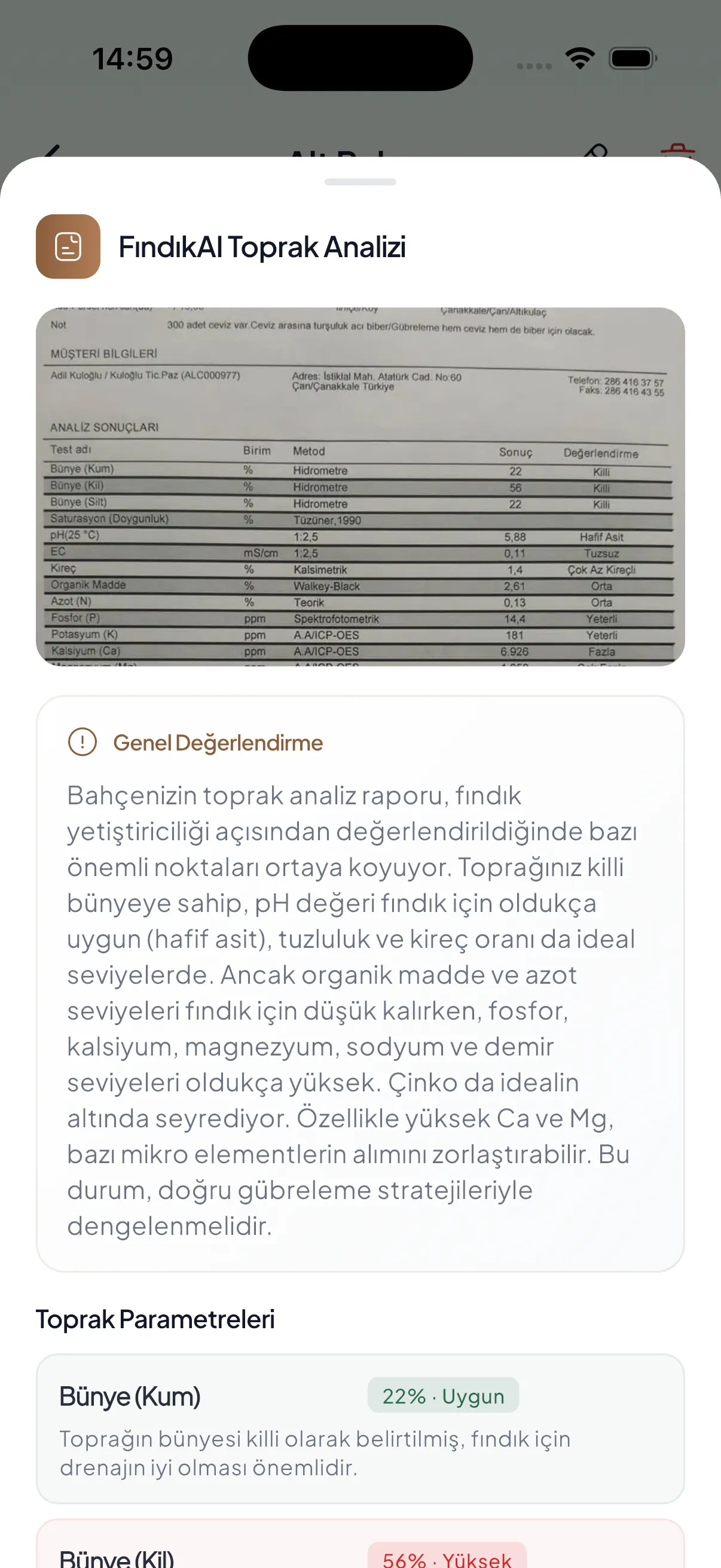 FındıkAI toprak analizi